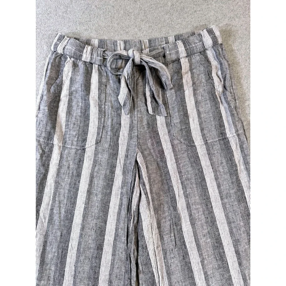 Caslon‎ Linen Blend Wide Leg Cropped Pants Womens Medium Striped Elastic Waist
